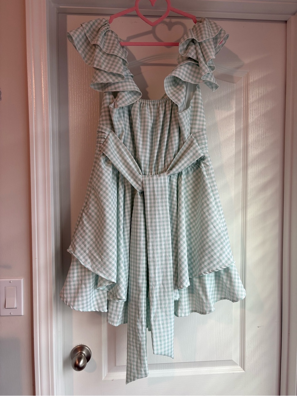 Altar'd State Mint Gingham Ruffle Romper - Picture 4 of 7